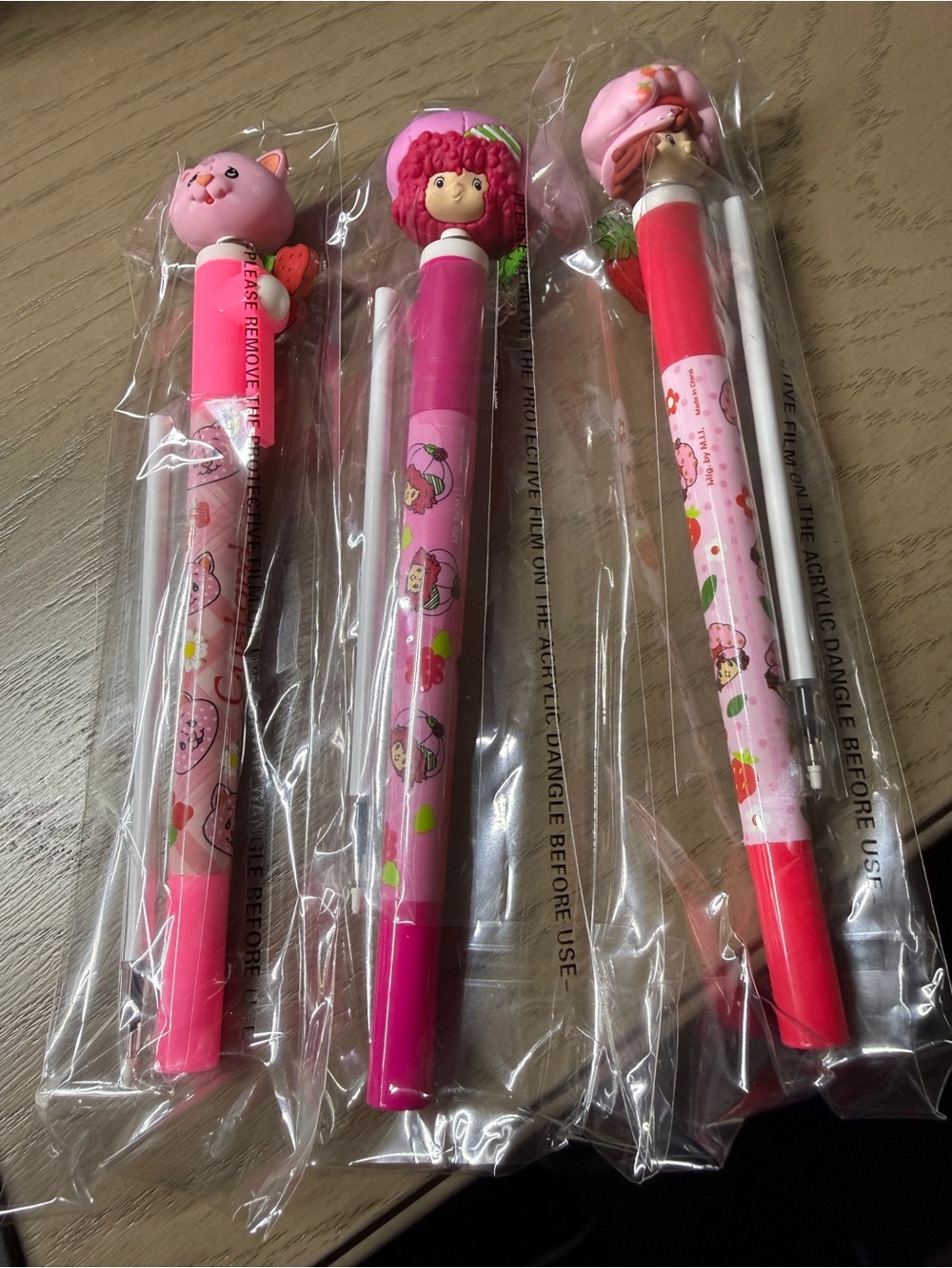 Pink Strawberry Character Gel Pen - Cute Kids Writing Pen set of 3